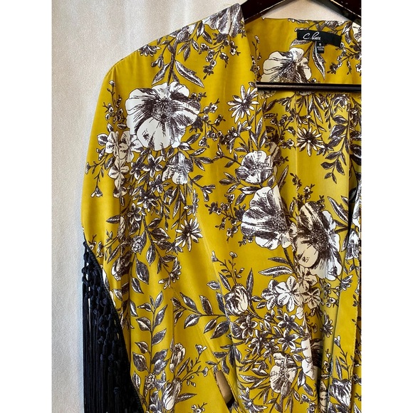 Modcloth Mustard Floral Wrap with Fringe - Picture 3 of 7